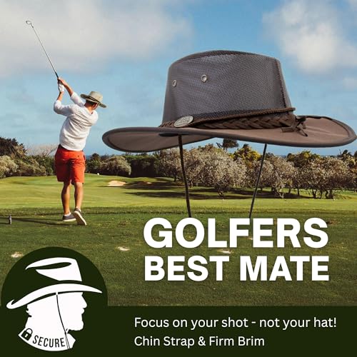 1048 Canvas Cooler - Australian Drover Sun Hat - Durable Canvas, Airflow Mesh, Lightweight, Wide Brim - color: Brown, size: Medium