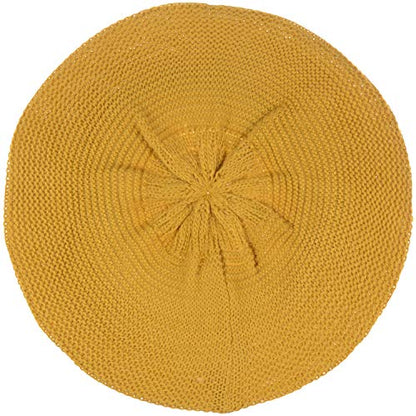 BYOS Chic French Style Lightweight Soft Slouchy Knit Beret Beanie Hat in Solid - color: 2-pack Mustard Yellow & Black