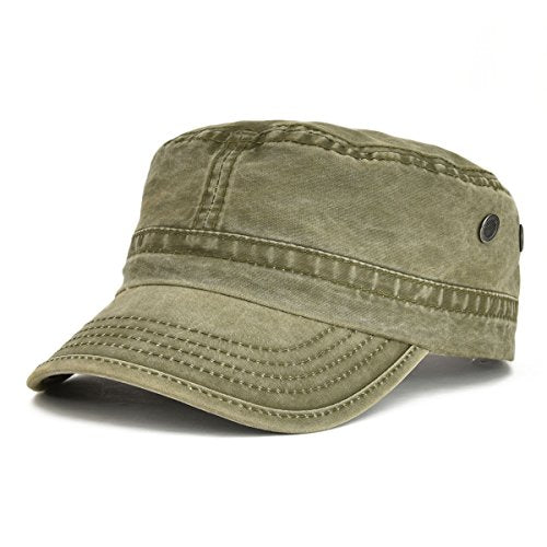 VOBOOM Men Washed Cotton Cadet Army Cap Vintage Flat Hat - color: Army Green