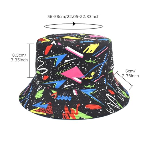 Printed Bucket Hat - Reversible Packable Summer Travel Beach Sun Cap for Men Women Teens - color: Neon Graffiti