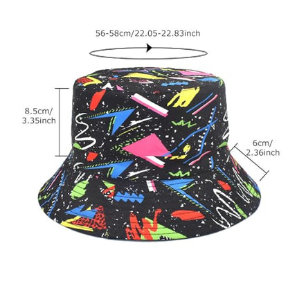 Printed Bucket Hat - Reversible Packable Summer Travel Beach Sun Cap for Men Women Teens - color: Neon Graffiti