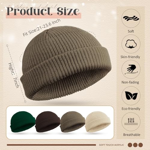 SATINIOR 4 Pieces Trawler Beanie Watch Hat Roll up Edge Skullcap Fisherman Beanie Unisex - color: Coffee, Dark Brown, Dark Green, Medium Apricot, size: One Size