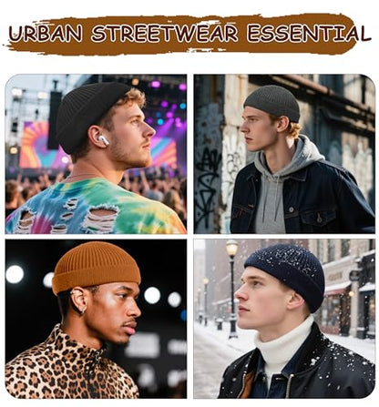Wool Fisherman Beanie for Men Wome, Thin Knit Winter Hats Skull Cap - color: Yellow Brown