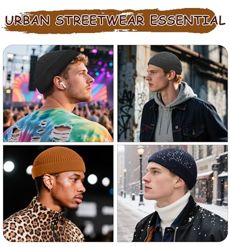 Wool Fisherman Beanie for Men Wome, Thin Knit Winter Hats Skull Cap - color: Yellow Brown