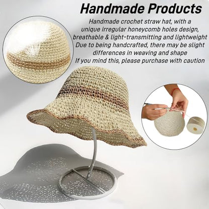 Floppy Big Beach Straw Hats for Women Foldable Summer Wide Brim Packable Sun Hat Womens Travel Straw Fedora Hat - color: Beige-khaki