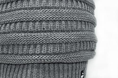 C.C Beanie Oversized Hat with Fuzzy Lining – Thick Knit Thermal Beanie for Cold Weather, Soft Warm Fleece Lined Cap - color: Light Melange Grey