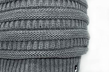 C.C Beanie Oversized Hat with Fuzzy Lining – Thick Knit Thermal Beanie for Cold Weather, Soft Warm Fleece Lined Cap - color: Light Melange Grey