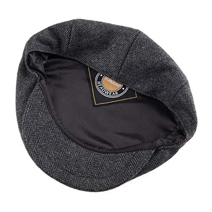VOBOOM Men's Herringbone Flat Ivy Newsboy Hat Wool Blend Gatsby Cabbie Cap - color: Dark Grey, size: 7 7/8