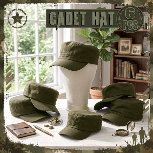 Eurzom 6 Pcs Cadet Cap Military Hat for Men Women Adjustable - color: Army Green