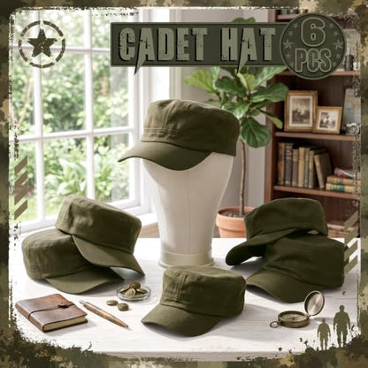 Eurzom 6 Pcs Cadet Cap Military Hat for Men Women Adjustable - color: Army Green