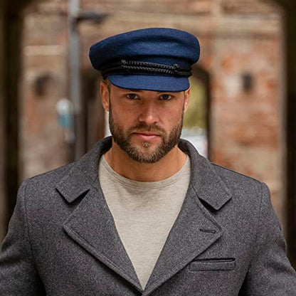 Sterkowski "Maciejówka Model 3" Fisherman Style Fiddler Cap | Wool Fiddler Cap for Men and Women | Warm Wool Captain Cap - color: Navy Blue, size: 7