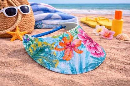 Women's Flower Design Lightweight Packable Foam Visor for Sun Protection & Outdoor Activities - color: Tropical 13