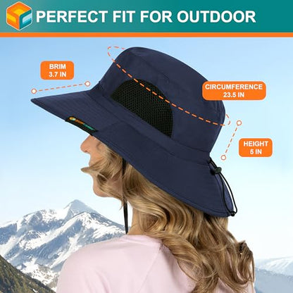 SUN CUBE Wide Brim Sun Hat for Men & Women, UPF 50+ UV Protection, Mesh Boonie Hat with Chin Strap, Fishing Hiking Hat - color: Navy