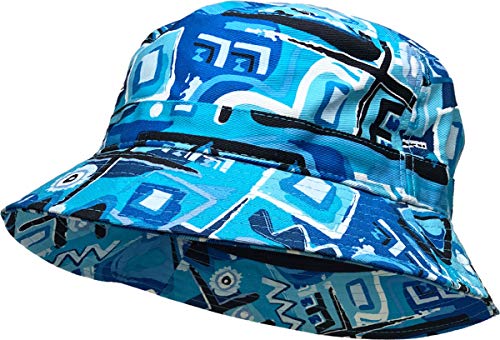 Floral Galaxy Leaf Aztec Tropical Print Bucket Hat Summer Boonie Cap - color: (1-2)aztec - Aqua
