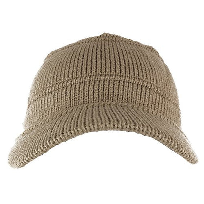 Army Style Acrylic Cadet Winter Beanie Hat with Visor - color: Taupe