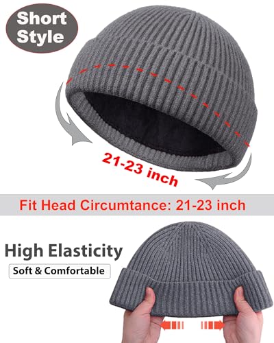 Short Fisherman Beanie for Men Women Wool Fleece Lined Winter Hat - color: 1pcs-gray