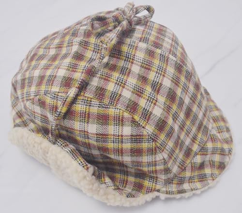 Reversible Winter Hat with Ear Flaps for Men Women Adult,Ladies Plaid Hat,Lamb Wool Lining Beanie Not for Kids - color: Plaid Beige