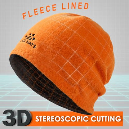 Lvaiz Winter Fleece Lined Beanie Hat for Men Women Reversible Skull Cap - color: Black+orange