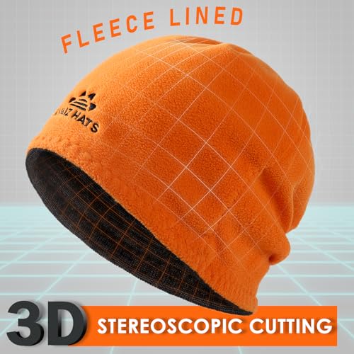 Lvaiz Winter Fleece Lined Beanie Hat for Men Women Reversible Skull Cap - color: Black+orange