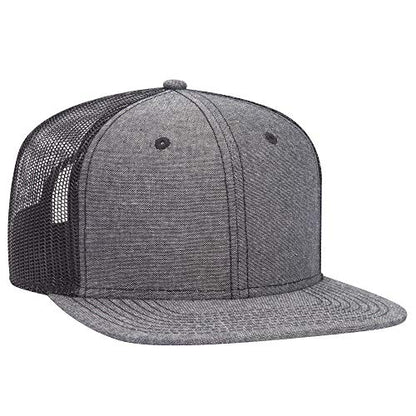 OTTO Snap 6 Panel Pro Style Cotton Blend Chambray Snapback Hat - color: Black