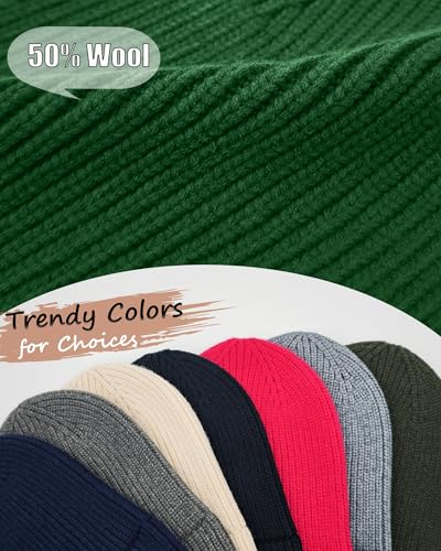 Wool Beanie for Men Women, Seamless Knit Cuffed Warm Winter Hats - color: 1pcs-kelly Green