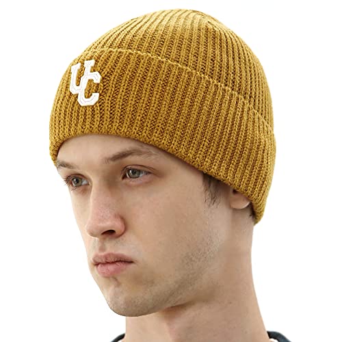 UNDERCONTROL Flexible Fit Logo Embroidery Unisex Fall Winter Thin Long Acryl Trawler Beanie Knit Slouchy Skull Ski Hat Korea - color: Flex Mustard