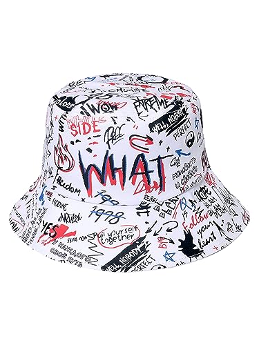 Packable Reversible Printed Bucket Hat Unisex for Men Women Beach Fisherman Cap - color: White-2