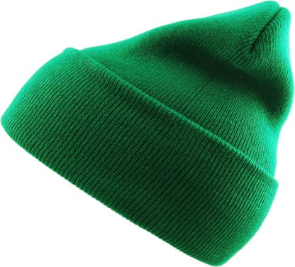 KBETHOS Made in USA Classic Men's Women's Cuffed Folded Acrylic Knit Beanie Hat Solid Unisex Cold - color: Kelly Green Solid Long Beanie