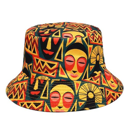 Quanhaigou Reversible Printed Bucket Hat,Summer Beach Outdoor Cap - color: Tribal Mask