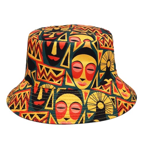 Quanhaigou Reversible Printed Bucket Hat,Summer Beach Outdoor Cap - color: Tribal Mask
