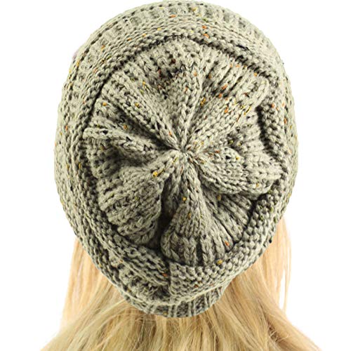 CC Classic Winter Fall Trendy Chunky Stretchy Cable Knit Beanie Hat - color: Confetti Natural Gray
