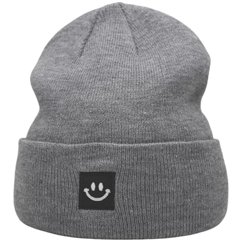 55cube Unisex Winter Beanie Hats Warm Thick Knit Cuffed Skullcaps - color: Solid Grey