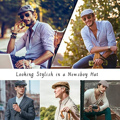 2-Pack Adjustable Newsboy Hats for Men Flat Cap Irish Wool Blend Tweed - color: 001 Black+grey 2pack, size: X-Large-XX-Large