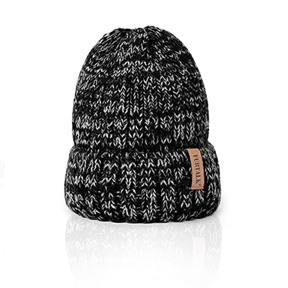 FURTALK Winter Hats for Women Fleece Lined Beanie Knit Chunky Womens Snow Cap - color: Mix Black