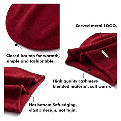 Knit Slouchy Beanie Hats for Women Cashmere Ski Cap Knitted Wool Soft Warm Winter Hat - color: A03-burgundy