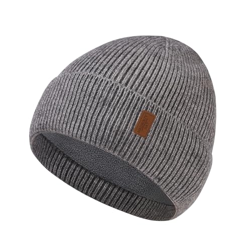 Winter Beanie for Men Women, Cuffed Knitted Fleece Lined Unisex Soft Warm Running Cycling Ski Hat Stocking Beanies Skull Cap - color: Light Grey