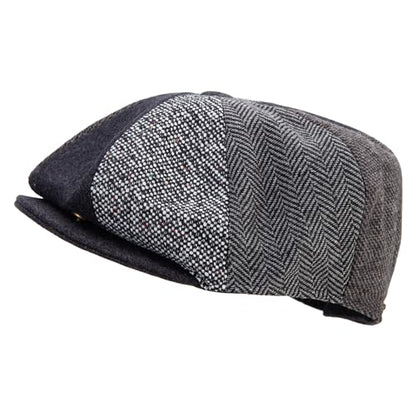 Jeanne Simmons Men's 8 Panel Patch Work Newsboy Cap - color: Grey, size: X-Large