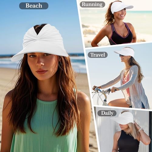 Sun Hats for Women, Wide Brim UV Protection Foldable Sun Visor Hats, UPF50+ - color: White