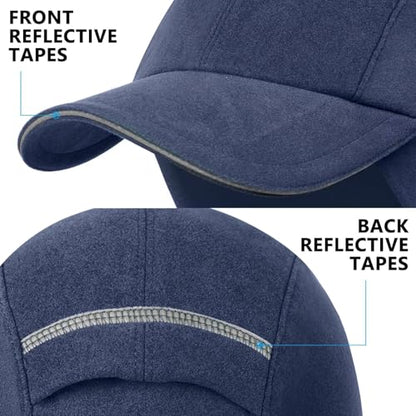 GADIEMKENSD Women's Winter Reflective Fleece Ponytail Hat with Drop Down Ear Warmer - color: Navy, size: 7-7 1/8