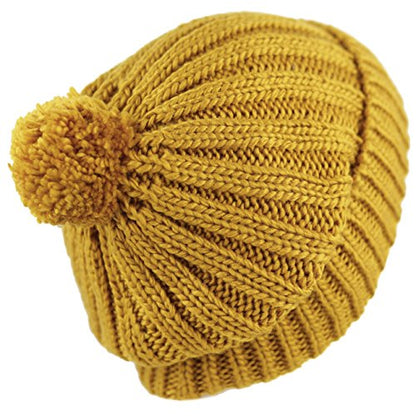 Women and Men Beanie Daily Winter Oversized Thick Stretchy Knitted Pom Pom Beanie Fleece Lined Beanie Hat - color: 2. Straight Mustard