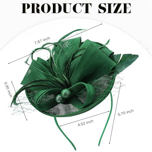 Zinniday Fascinator Tea Party Hat - 2026 Derby Pillbox Kentucky Hat for Women (7.87x5.9inch) - color: Green