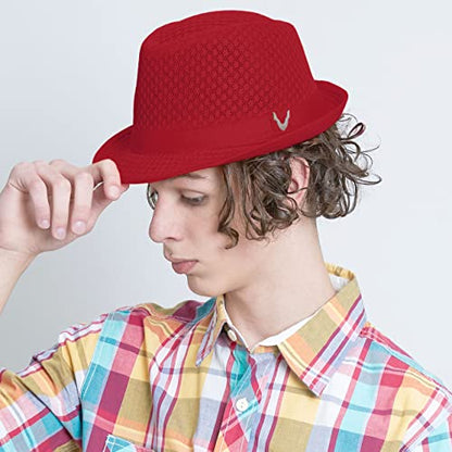 The Hat Depot Light Weight Classic Soft Cool Mesh Crushable Fedora hat - color: Red, size: Small-Medium