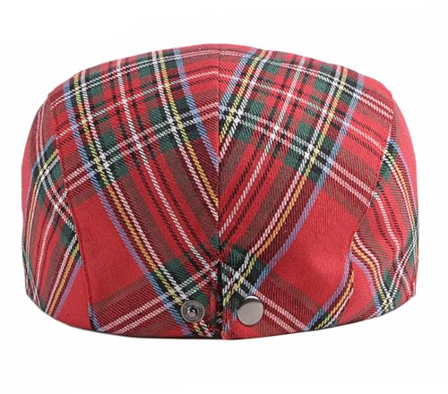 DIYDECAL Plaid Newsboy Hats Retro Flat Cap Gatsby Cabbie Driving Hat for Mens Womens - color: Red