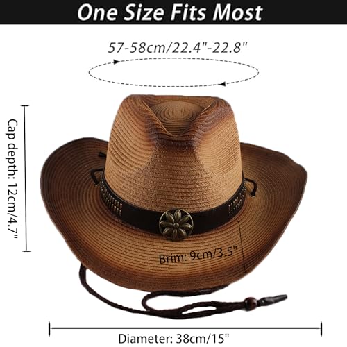 Cowboy Straw Hats，Classic Felt Wide Brim Western Style Hat & Cowgirl Hat with Buckle Women and Men - color: Khaki