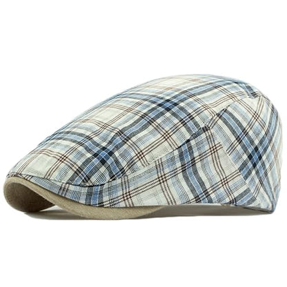 Plaid Newsboy Hats Flat Cap for Men Women Ivy Catsby Cabbie Driving Hat - color: Plaid-04-blue