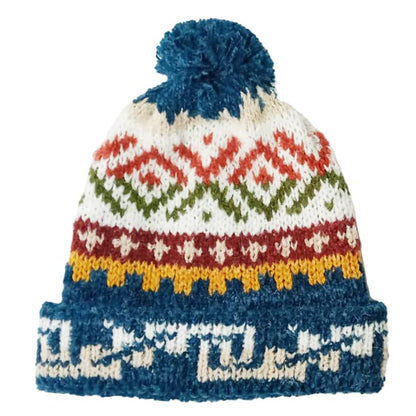 TINKUY Peru Alpaca Wool Winter Beanie, Handmade Bobble Hat, Unisex, One Size - color: Steel Blue