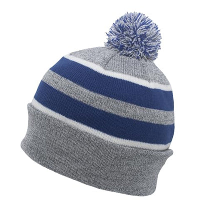 Pacific Headwear Unisex Adult Pacific Headwear Knit Fold Over Pom-pom Beanie - color: Heather/Royal/White, size: One Size