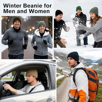 American Trends Thermal Fleece Lined Winter Beanie for Men Women Cold Weather, Warm Knit Skull Cap for Outdoor Activities - color: Black