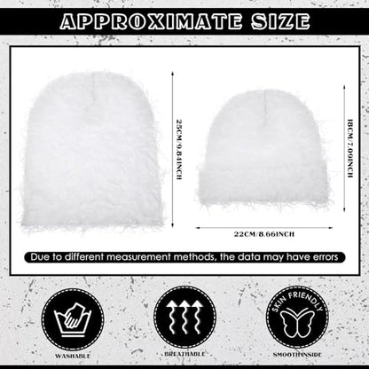 Chuarry Distressed Knitted Beanie Fuzzy Winter Hat - color: Assorted White