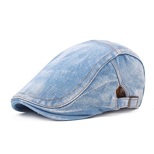 Newsboy Hats Flat Ivy Gatsby Cabbie Driving Denim Berets Cap for Men Women - color: Washed Blue